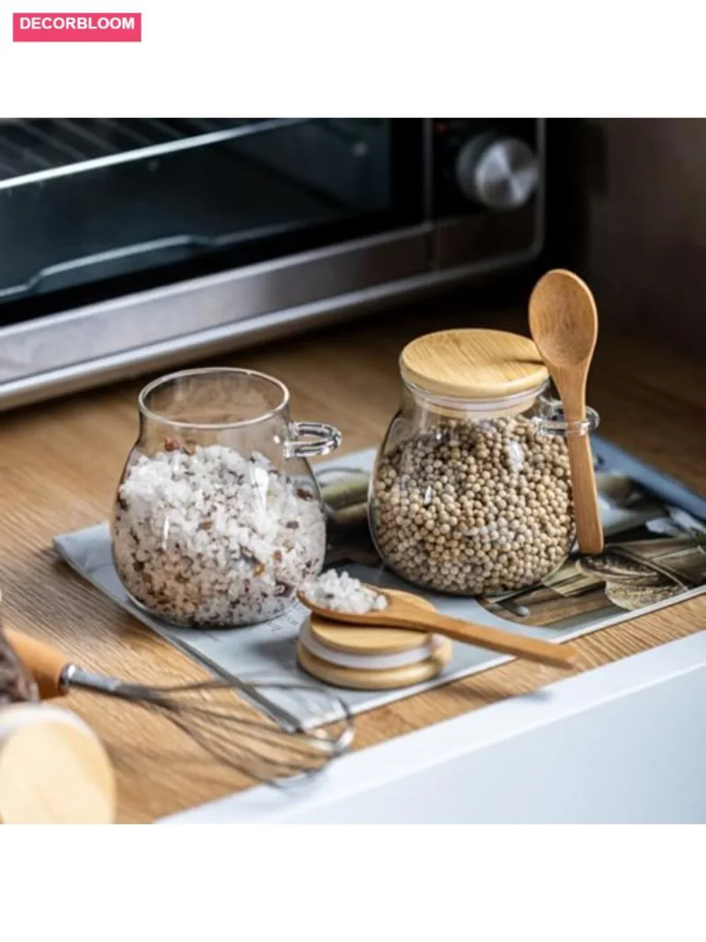 Airtight Glass Food Storage Jars with Bamboo Lid and Spoon